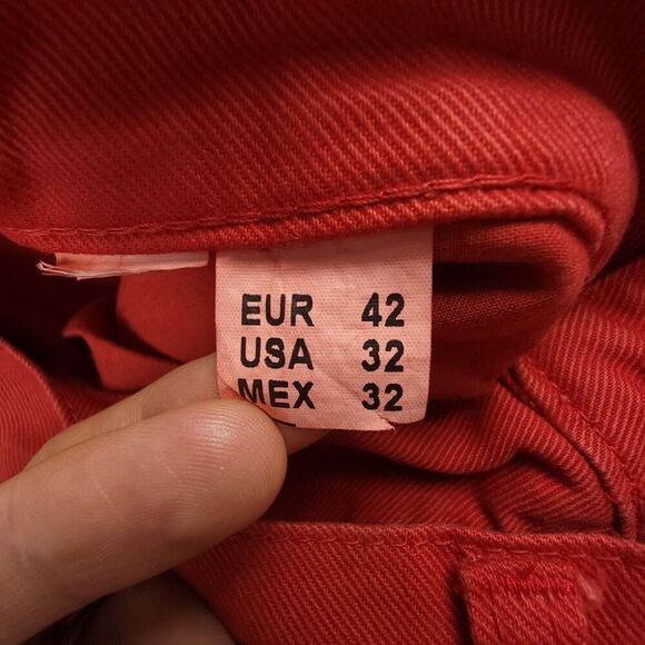 ZARA Man 90s Slim Tapered Moto Jeans Bright Red Denim Men 32 x 34 Neopunk Grunge - Picture 2 of 8